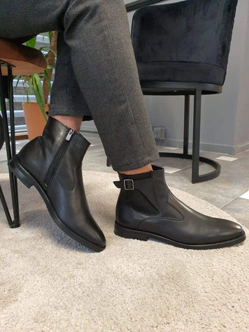 Black Buckle Chelsea Boots