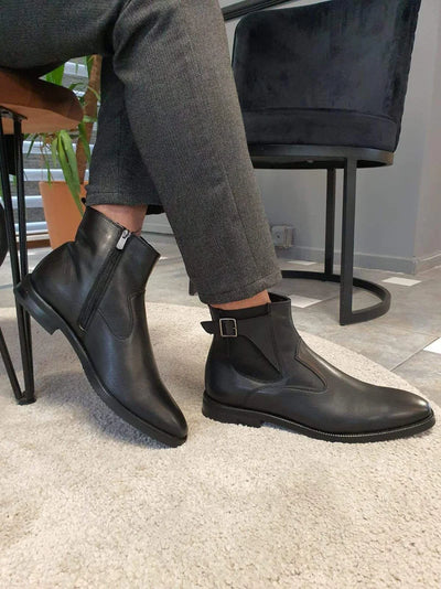 Black Buckle Chelsea Boots