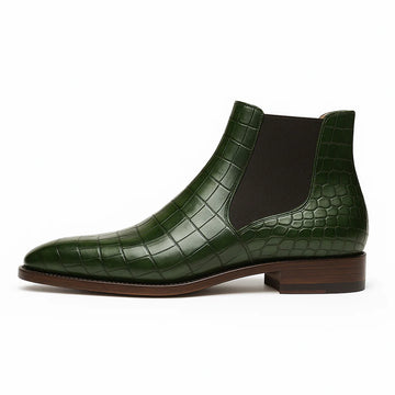 Forest Green Croc-Embossed Chelsea Boots