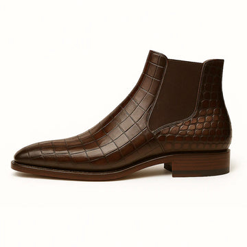 Dark Brown Croc-Embossed Chelsea Boots
