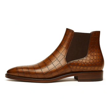 Cognac Croc-Embossed Chelsea Boots