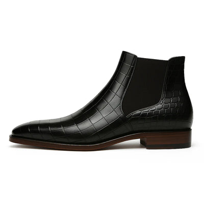 Black Croc-Embossed Chelsea Boots