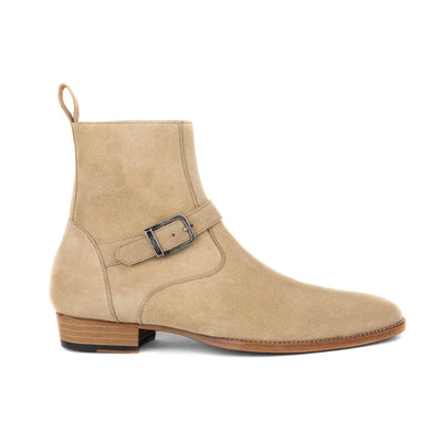 Beige Suede Jodhpur Ankle Boots