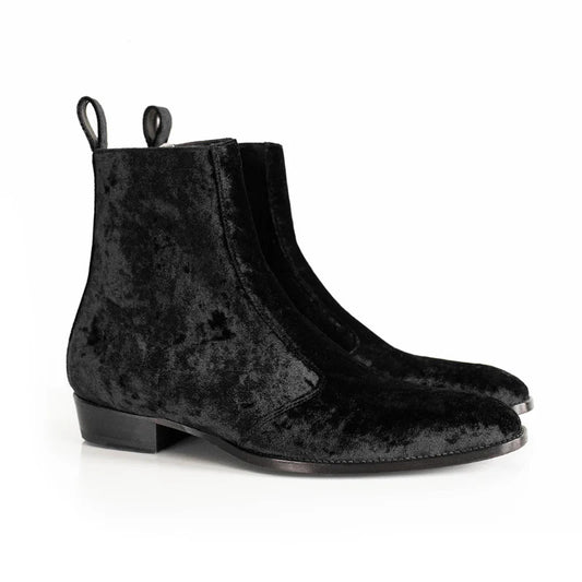 Black Velvet Chelsea Boots