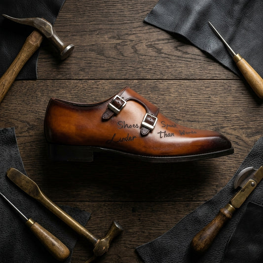 Aryaki Verona Burnished Double Monk Strap Leather Shoes