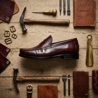 Hand-Burnished Burgundy Penny Loafers
