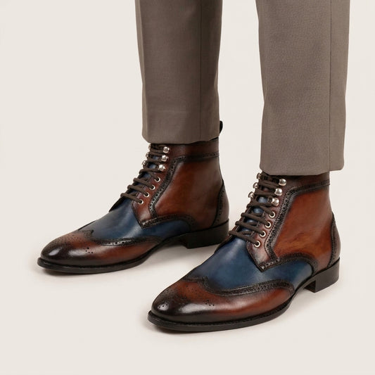 Aryaki Regent Two-Tone Wingtip Leather Boots