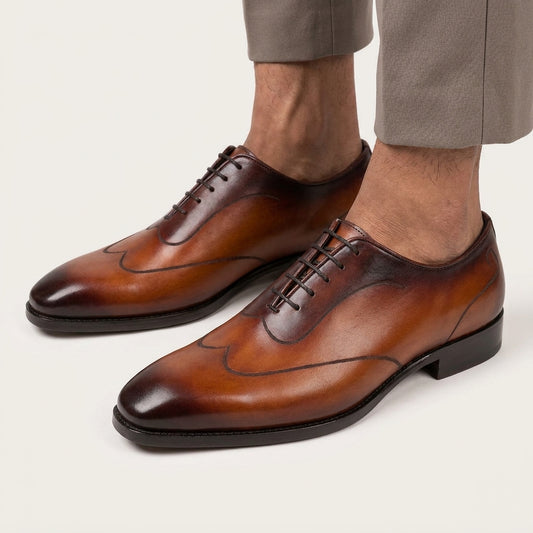 Aryaki Savile Burnished Wingtip Oxford Leather Shoes
