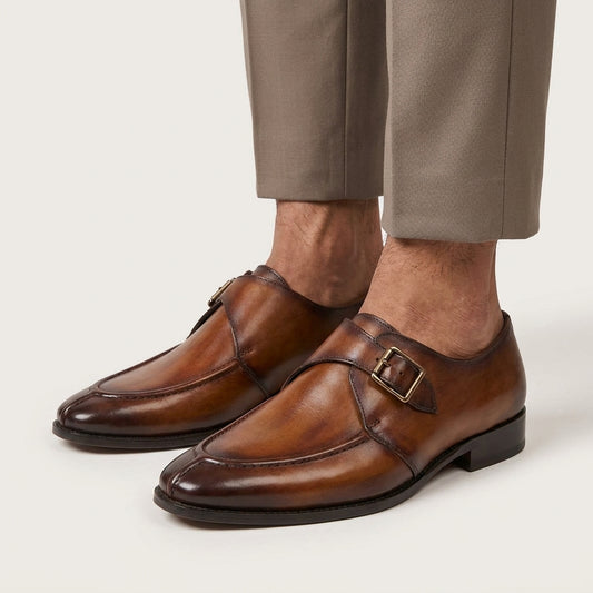 Aryaki Florence Burnished Apron Single Monk Leather Shoes