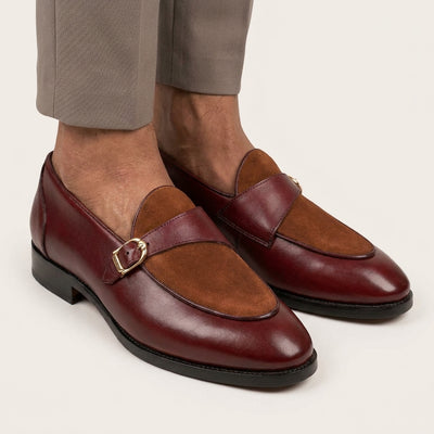Aryaki Verona Suede Strap Loafers – Burgundy Tan