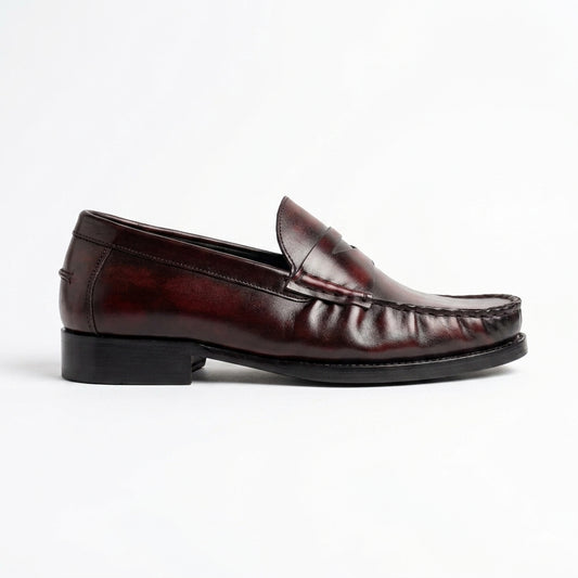 Hand-Burnished Burgundy Penny Loafers