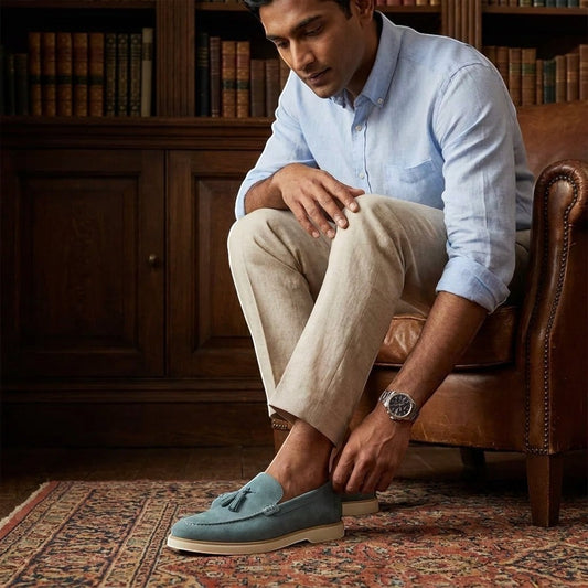 VANICE LIGHT BLUE TASSEL LOAFERS