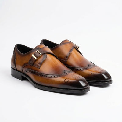 Aryaki Kensington Burnished Single Monk Wingtip Leather Shoes