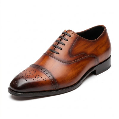 Aryaki Oxford Burnished Medallion Cap Toe Leather Shoes
