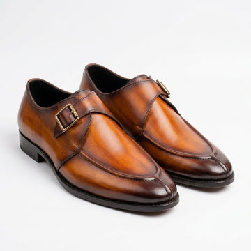 Aryaki Florence Burnished Apron Single Monk Leather Shoes