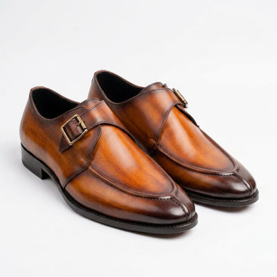 Aryaki Florence Burnished Apron Single Monk Leather Shoes