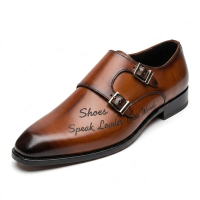 Aryaki Verona Burnished Double Monk Strap Leather Shoes