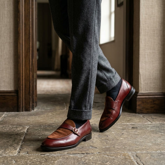 Aryaki Verona Suede Strap Loafers – Burgundy Tan