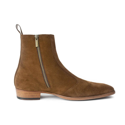 Brown Suede Side-Zip Ankle Boots